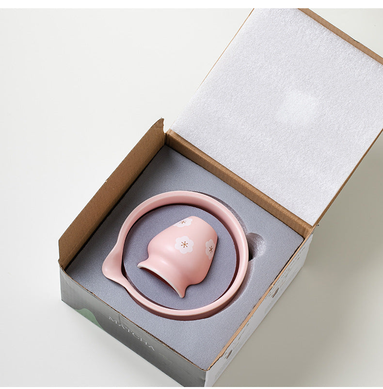 5PCS Flowers Pink Ceramic Bowl Matcha Tea Set Gift Box Safe Bamboo Brush Teaspoon Whisk Holder Matcha DIY-Making Tools ﻿