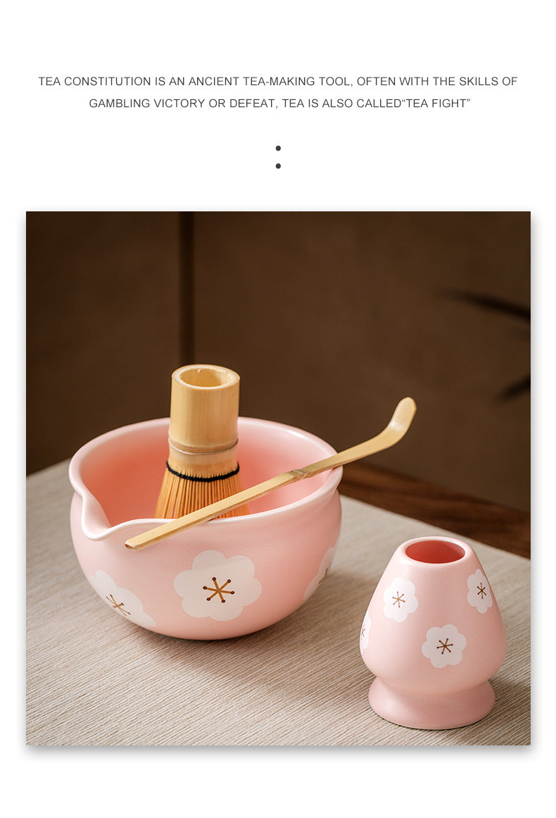 5PCS Flowers Pink Ceramic Bowl Matcha Tea Set Gift Box Safe Bamboo Brush Teaspoon Whisk Holder Matcha DIY-Making Tools ﻿