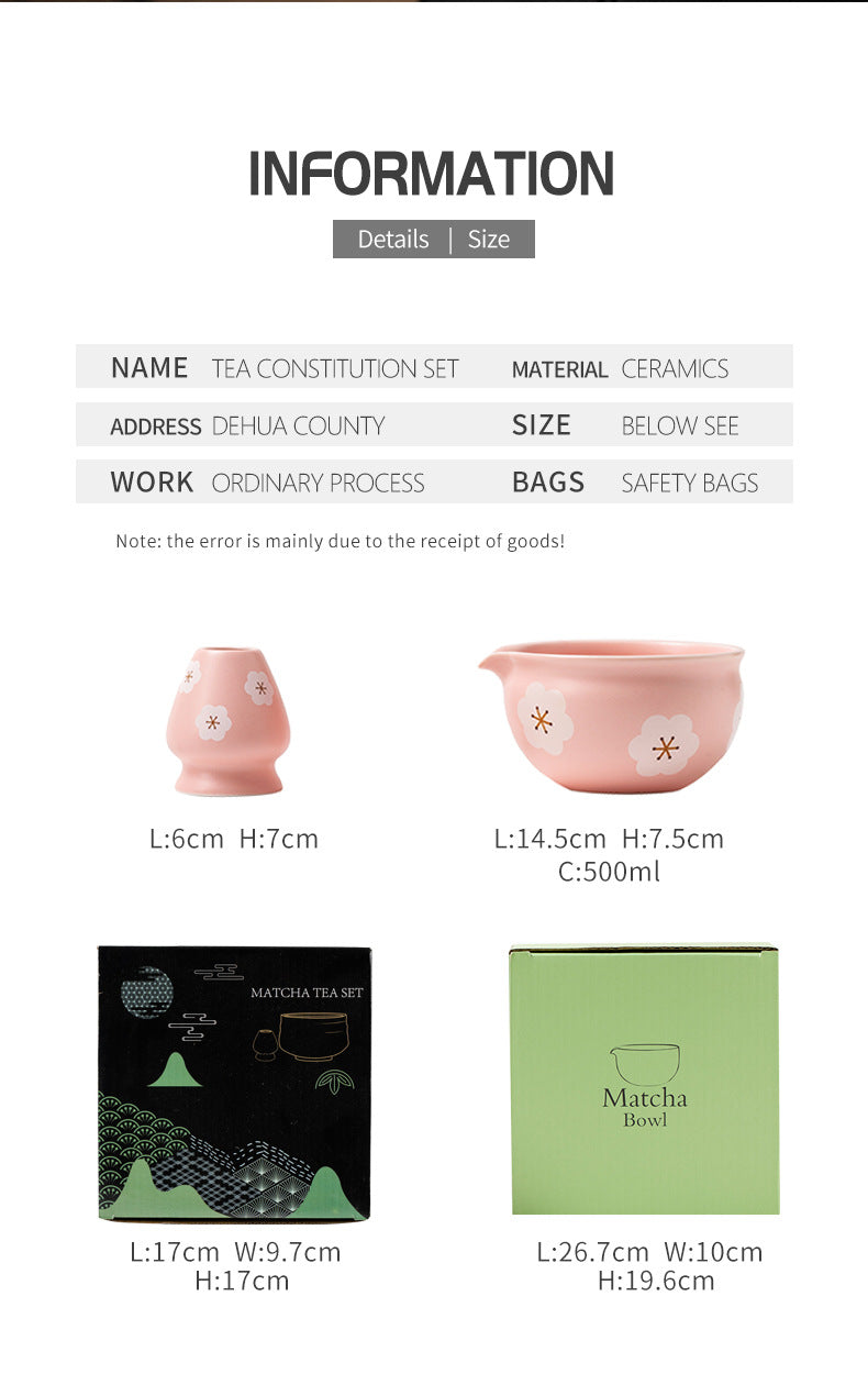 5PCS Flowers Pink Ceramic Bowl Matcha Tea Set Gift Box Safe Bamboo Brush Teaspoon Whisk Holder Matcha DIY-Making Tools ﻿