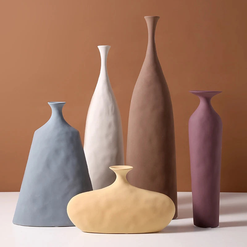 Creative Ceramic Flower Vases Figurines Nordic Morandi Colored Cylinder Flower Pots Home Living Room Decoration Modern Ornaments