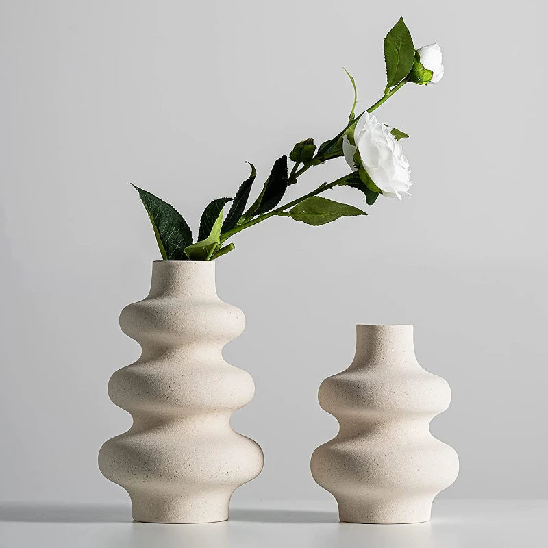 Nordic Style Ceramic Vase Modern White Dried Flower Vases Boho Home Decor Wedding Decoration Accessories Desktop Art Decorations