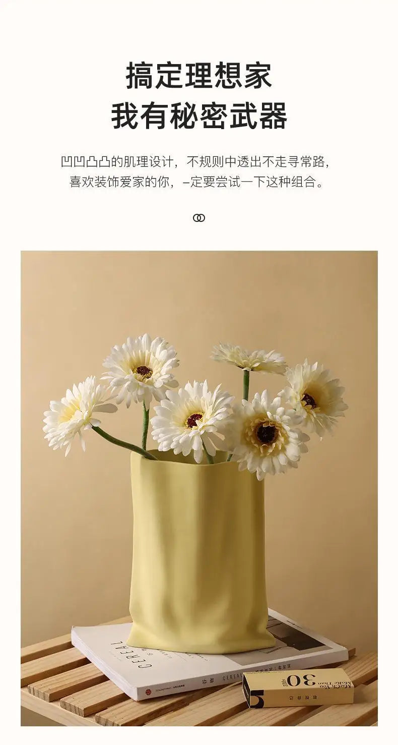 Beihanmei Cream Ceramic Vase Elegant Home Decor for Living Room Entryway Tabletop Flower Arrangement