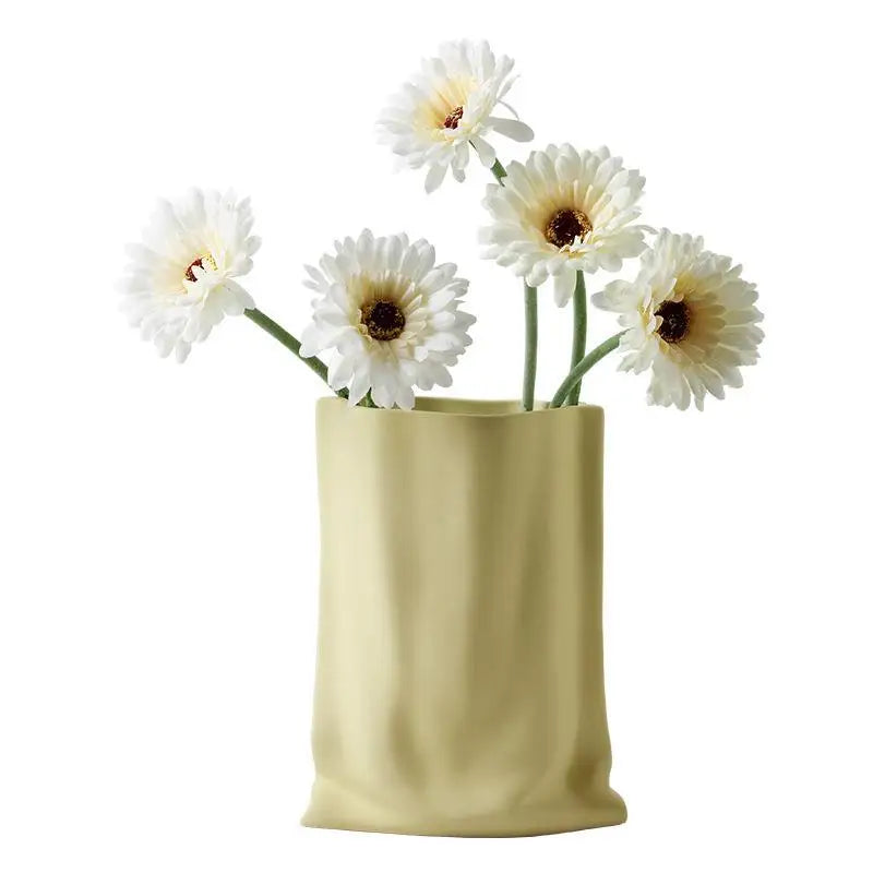 Beihanmei Cream Ceramic Vase Elegant Home Decor for Living Room Entryway Tabletop Flower Arrangement