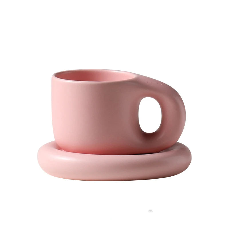 400ml Fat Handmade Chubby Mug Creative Nordic Home Decoration Oval Plate Personalized Ceramic Cup Saucer Coffee Tea Milk Cake