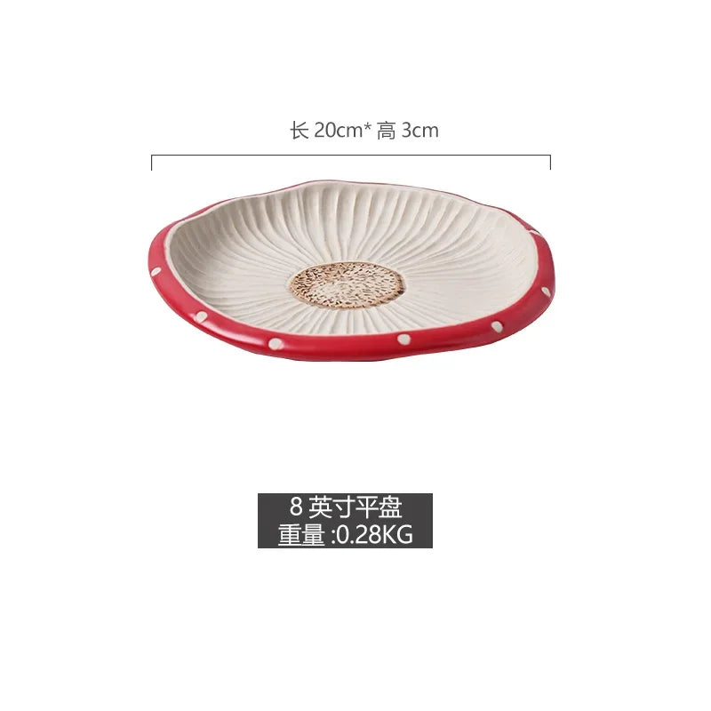 Cute Red Mushroom Ceramic Tableware Coffee Cup Afternoon Tea Set Creative Cartoon Pastry Plate Rice Bowl Salad Plate Dinner Dish