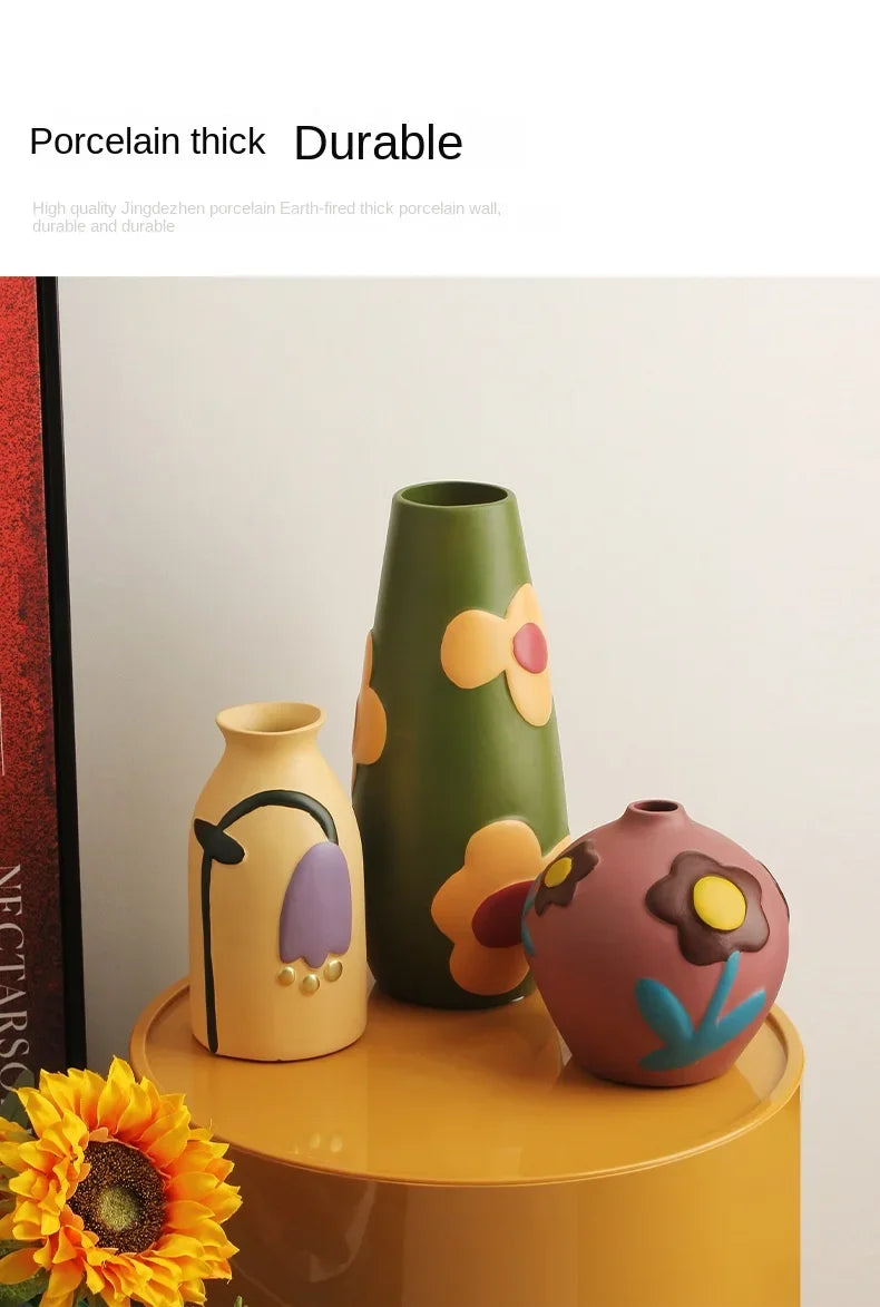 Desktop Ceramic Vase Living Room Flower Arrangement Creative Living Room Home Decoration Morandi Painted Flower Device
