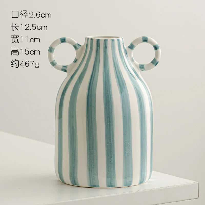 Fun Hand-painted Ceramic Flower Vase With Two Ears Living Room Decoration Accessories Decoración Hogar Home Decor Table Vases