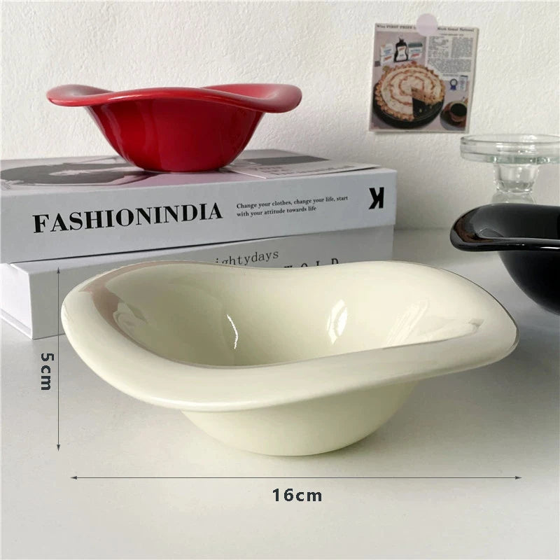 Ins Ceramic Saucer Korean Style Dessert Yogurt Oats Bowl Cream Color Fruit Salad Container Food Display Plate Kitchen Utensils