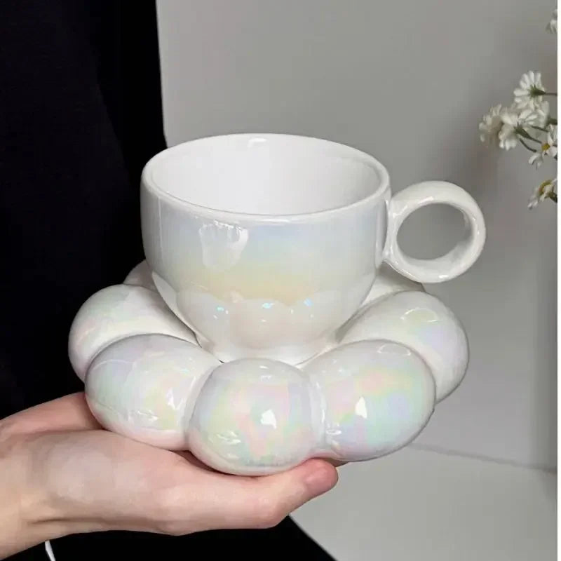 Ceramic Cloud-Shaped Coffee Cup Creative Sunflower Saucer Unique Office Afternoon Tea Mug Exquisite Milk Cups Kitchen Drinkware