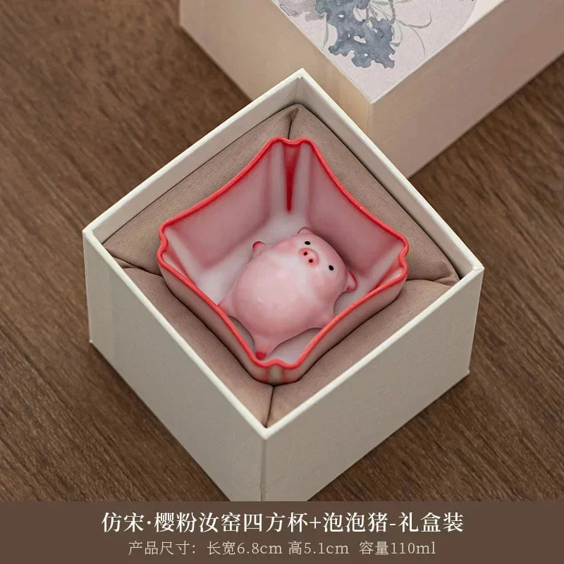 Creative Pig Inside Ceramic Teacup, Funny Bubble Spitting Pig Design, Espresso Coffee Water Mug, Cute Novelty Gift