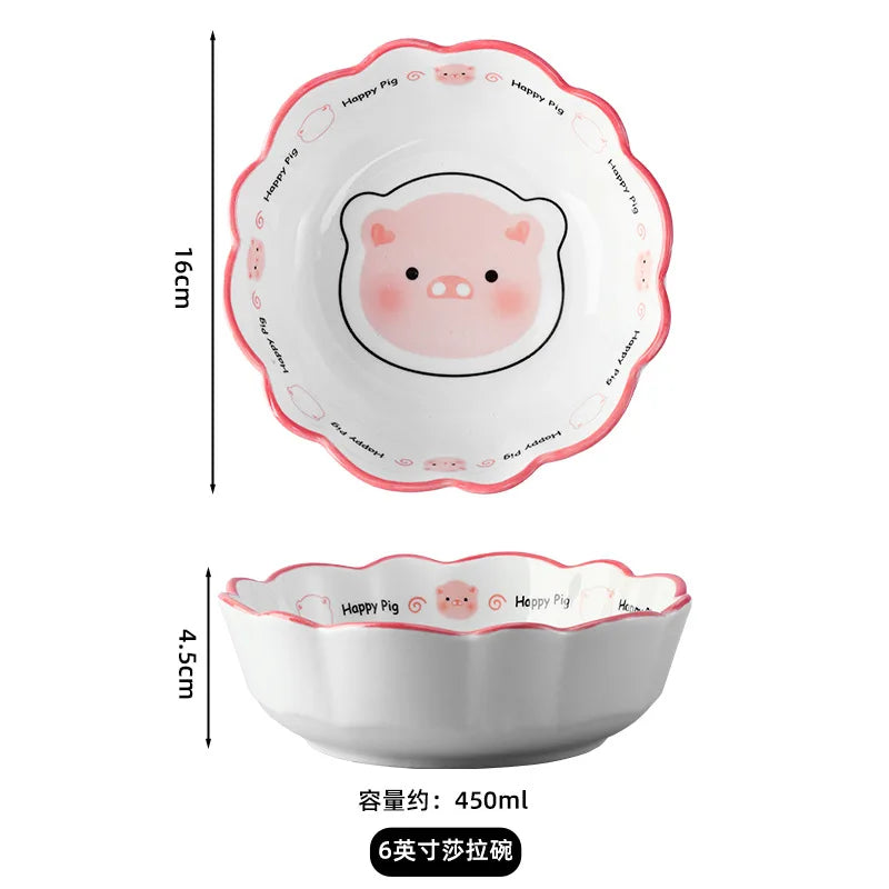 Cute Pig Ceramic Bowl Set Under Glaze Color Home Tableware Porcelain Dishes New Design