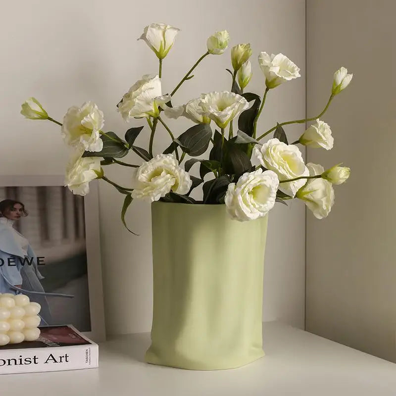 Beihanmei Cream Ceramic Vase Elegant Home Decor for Living Room Entryway Tabletop Flower Arrangement