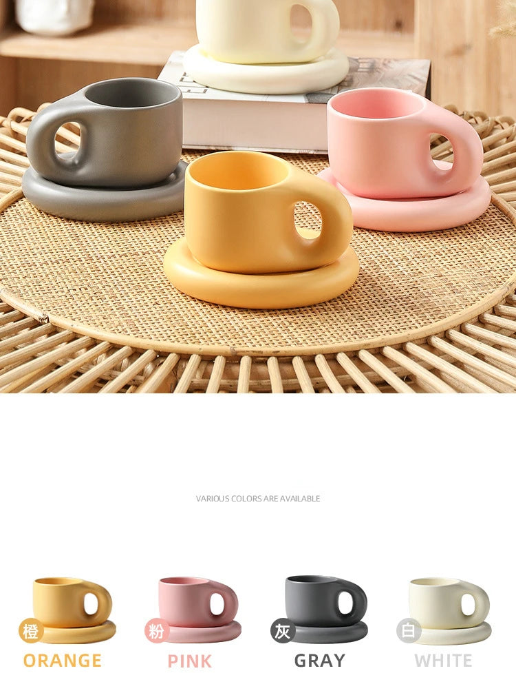 400ml Fat Handmade Chubby Mug Creative Nordic Home Decoration Oval Plate Personalized Ceramic Cup Saucer Coffee Tea Milk Cake