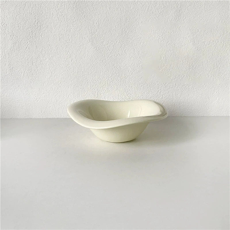 Ins Ceramic Saucer Korean Style Dessert Yogurt Oats Bowl Cream Color Fruit Salad Container Food Display Plate Kitchen Utensils