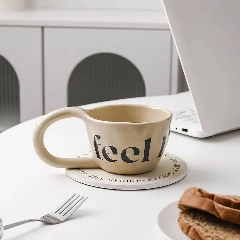 350ml Large Capacity Ceramic Mug Hand Pinched Big Ears Home High Value Water Cup Milk Coffee Cup Couple Pair Gift Cup