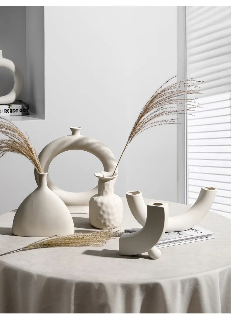 Modern Simple Ceramic Art Vase Dried Flowers Flower Arrangement Ornaments Living Room TV Cabinet Bedroom Desktop Home Decoration