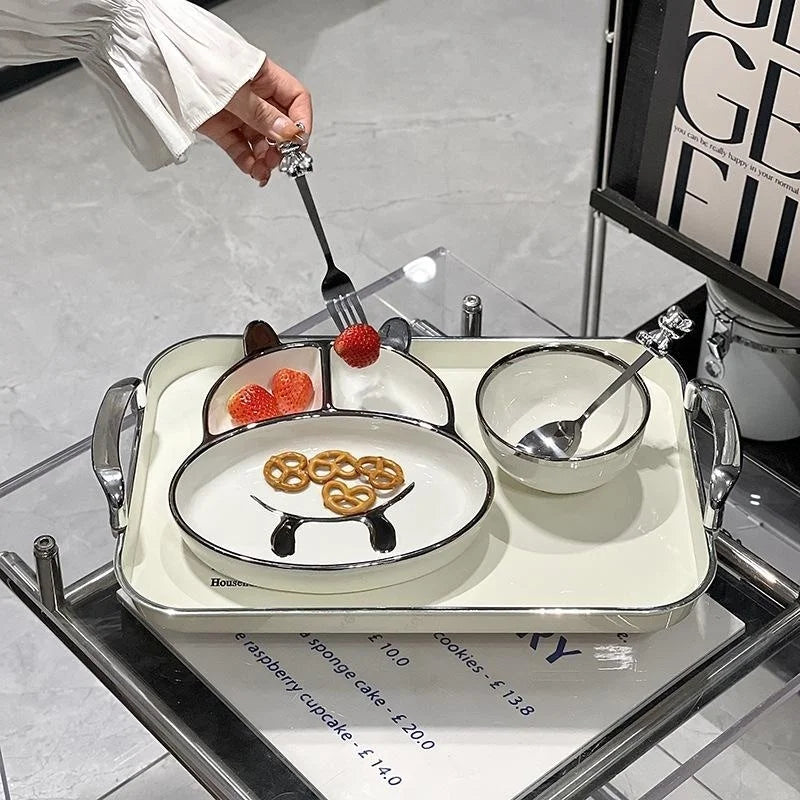 Ceramic Compartmentalized Dinner Plate For Adults To Lose Weight, Cute Dish Plate For One Person To Eat, Separate Meal System