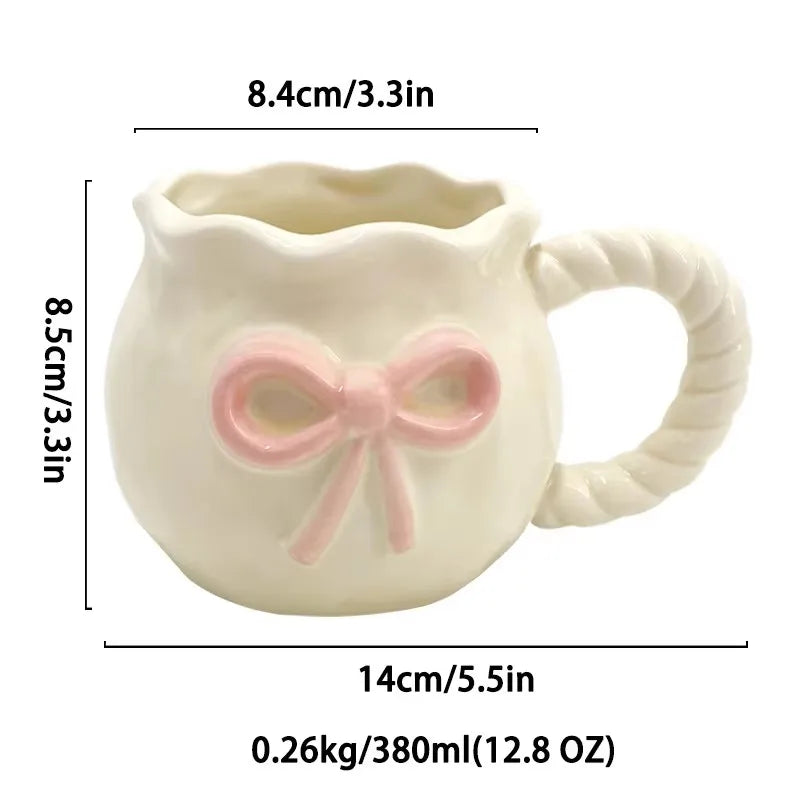 Ins-style girly girl hand-held bowknot coffee cup, afternoon tea ceramic cup, cute mug