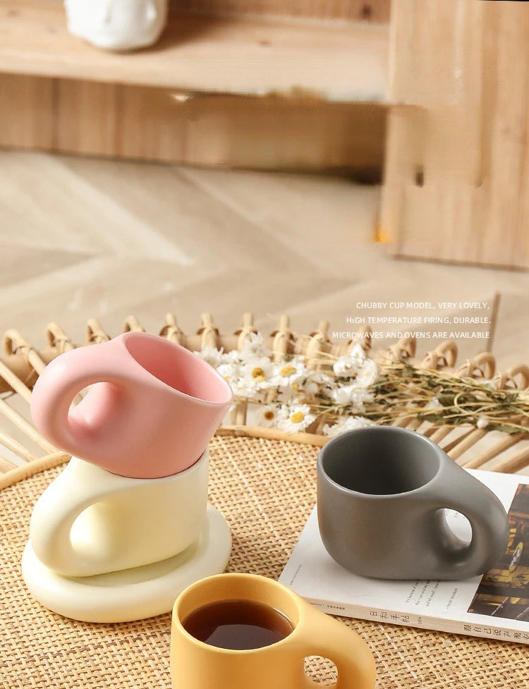400ml Fat Handmade Chubby Mug Creative Nordic Home Decoration Oval Plate Personalized Ceramic Cup Saucer Coffee Tea Milk Cake