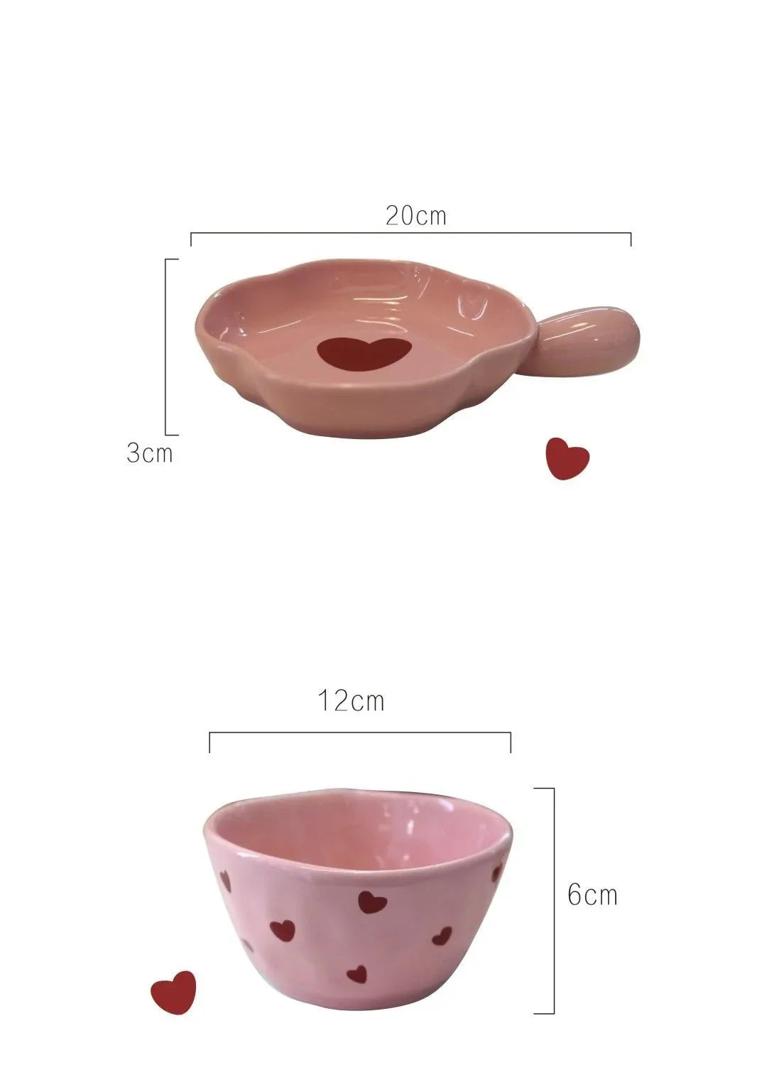 Pink Love Cutlery Set Rice Bowl Household Ceramic Double Ear Instant Noodle Soup Bowl Hand Paired Spoon Combination Noodle Bowl