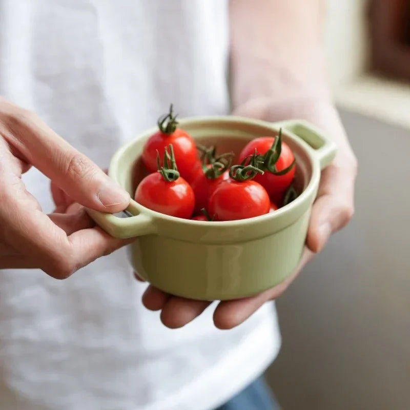 Ceramic Breakfast Bowl with Hanging Ears Anti-scalding Microwaveable Kid's Steamed Egg Food Bowl with Lid Household Soup Bowl