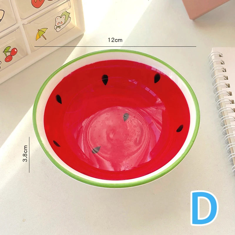 Lovely Strawberry Watermelon Shaped Bowl Spoon Ceramic Cereal Spoons Ramen Soup Spoons Fruit Pattern Serving Bowl Spoon