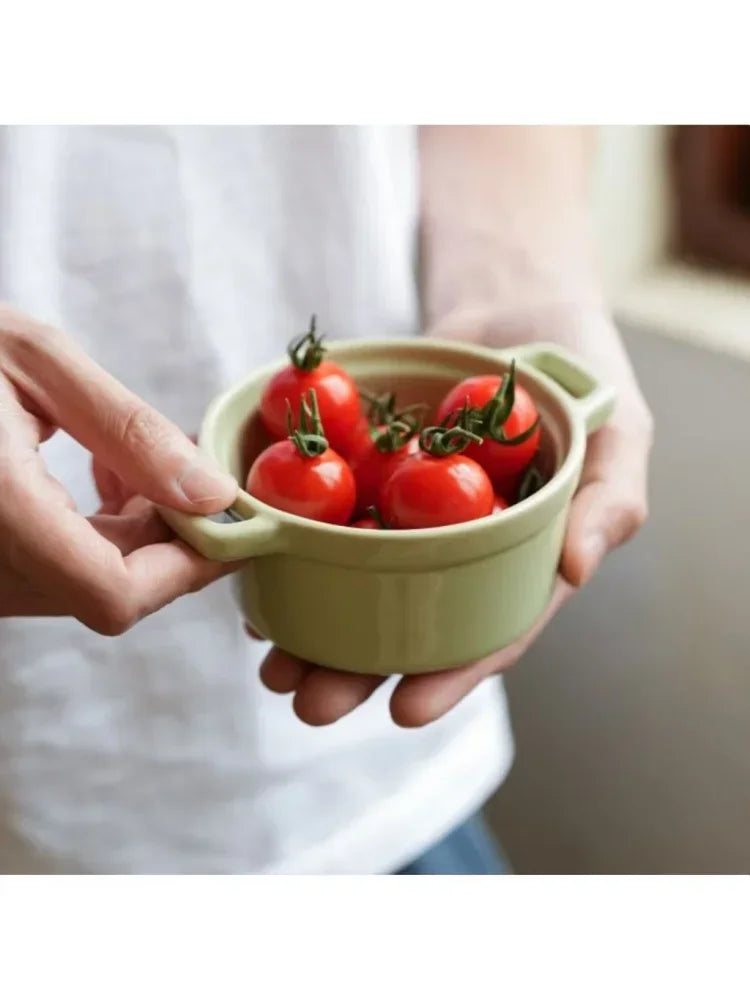 Ceramic Breakfast Bowl with Hanging Ears Anti-scalding Microwaveable Kid's Steamed Egg Food Bowl with Lid Household Soup Bowl