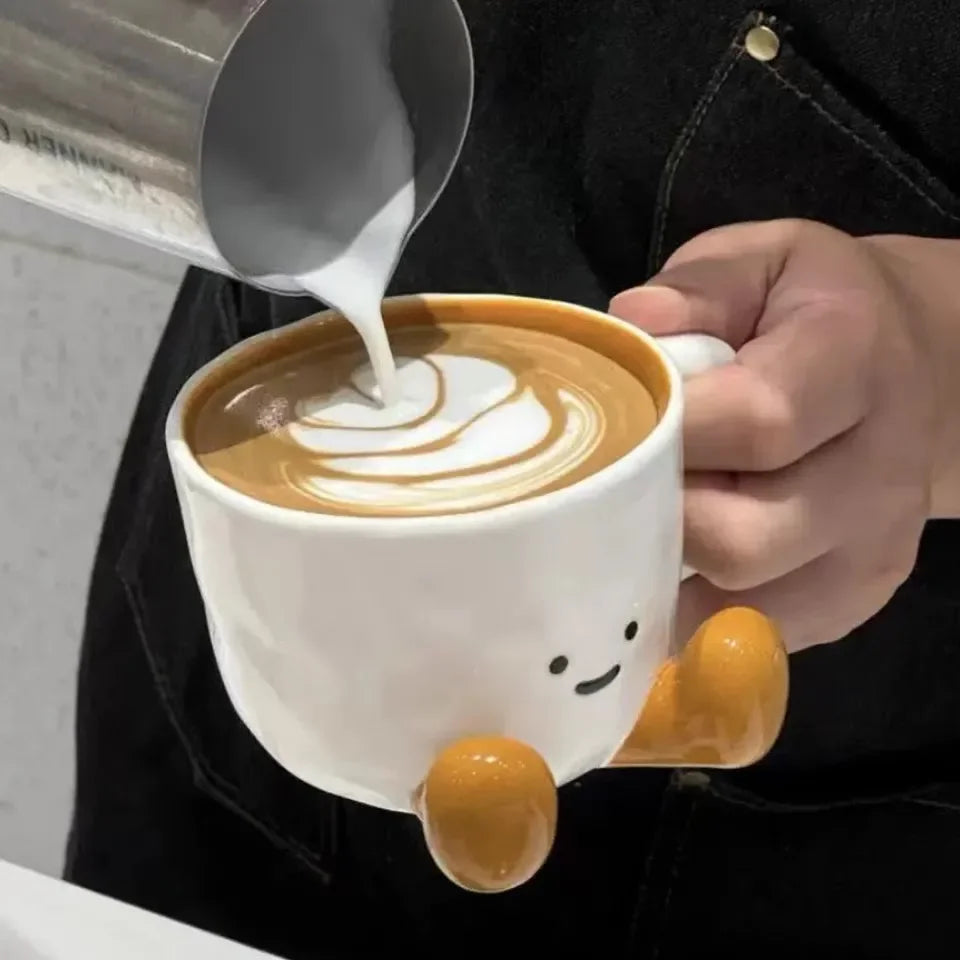 Cute Cartoon Coffee Ceramic Cup Home Desktop Decoration Smiling Face Coffee Cup For Holiday Gift