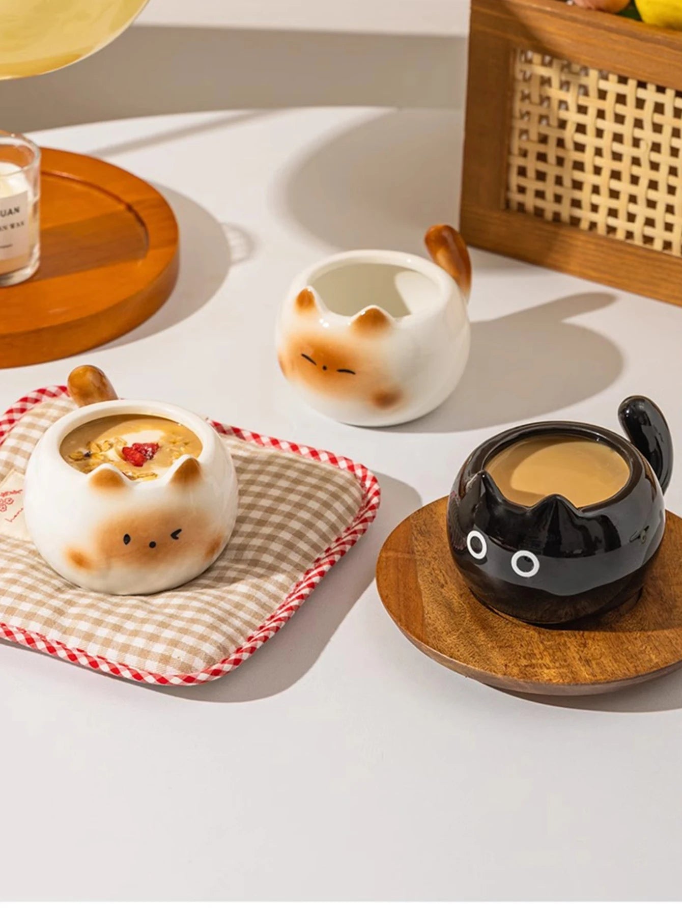 1Pc Siamese Cat Coffee Cup Creative Cute Kitten Mug High-Looking Exquisite Cup Suitable for Coffee Shop Latte Latte Cup Office Living Room Home Bedroom Drinking Cup Afternoon Tea Flower Tea Black Tea Cup Gift