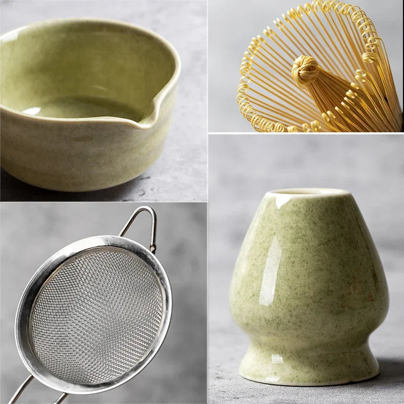 Japanese Matcha Blender Ceremony 4/5/6pcs Set Ceramic Chawan Bowl Bamboo Whisk and Tea Scoop Matcha Tools Kit for Tea Lovers