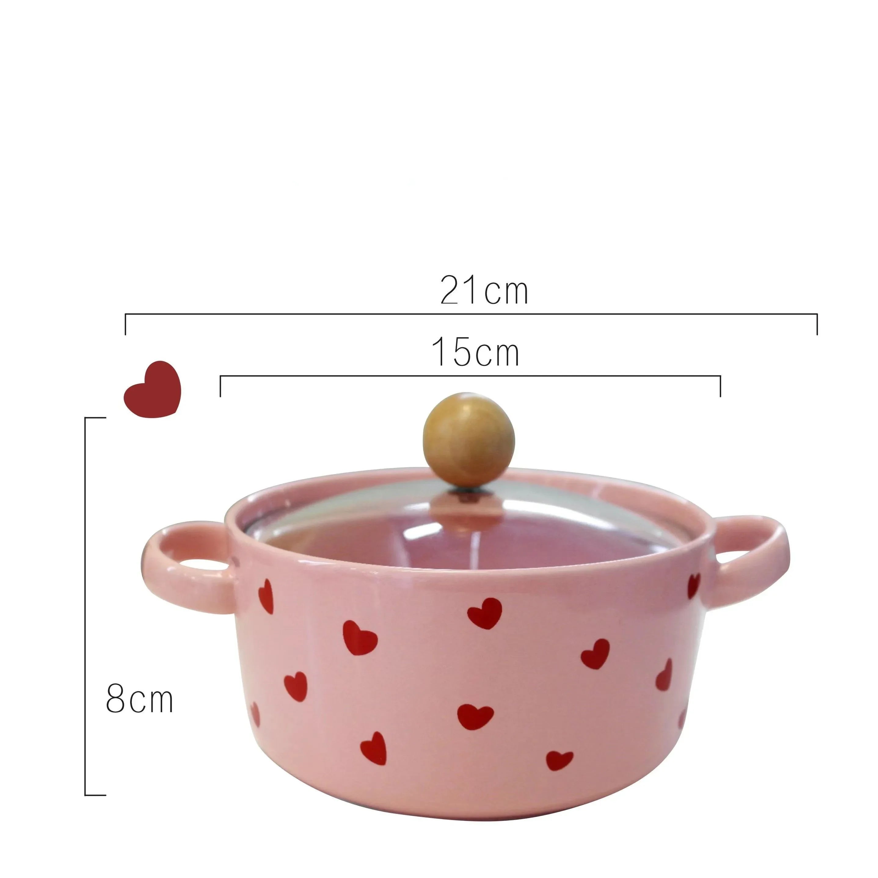 Pink Love Cutlery Set Rice Bowl Household Ceramic Double Ear Instant Noodle Soup Bowl Hand Paired Spoon Combination Noodle Bowl