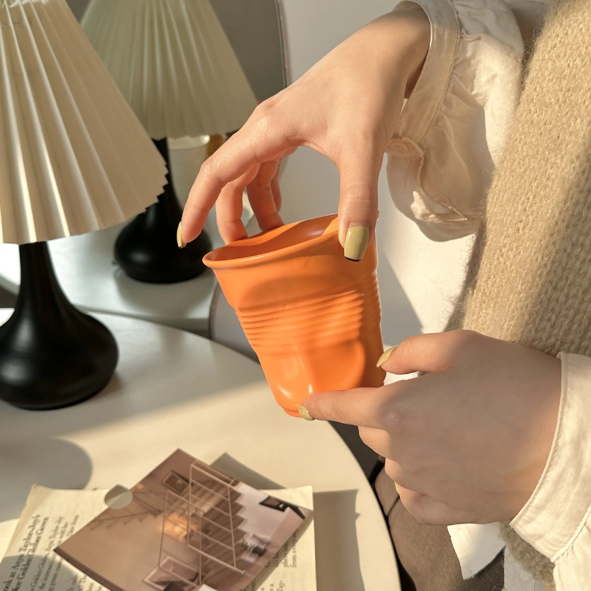 Ceramic Irregular Coffee Cup，200/400ml Pure Color Coffee Mug  Milk Mug Tea Drinks Water Cup，Home Office Tumbler Mugs