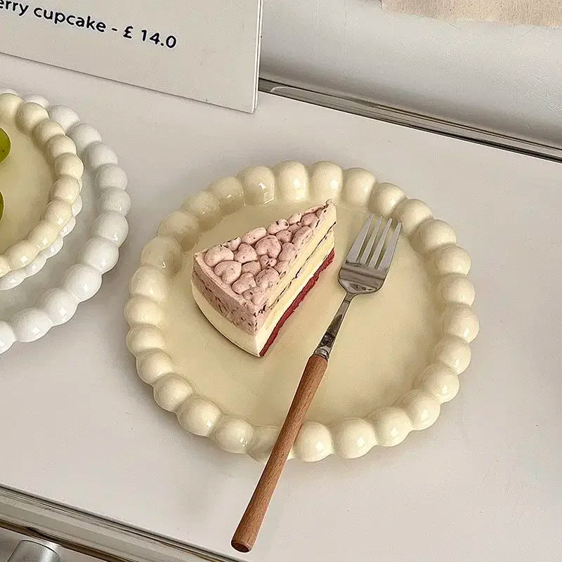 Cream Ins Ceramic Plate Bead Ordering Plate Milk Whisper Korean Wind Bead Edge Dessert Plate Breakfast Dish Home Tableware