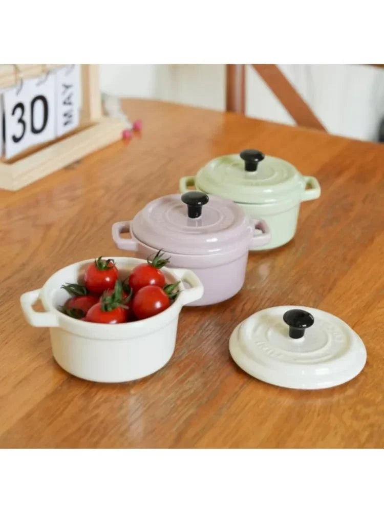 Ceramic Breakfast Bowl with Hanging Ears Anti-scalding Microwaveable Kid's Steamed Egg Food Bowl with Lid Household Soup Bowl