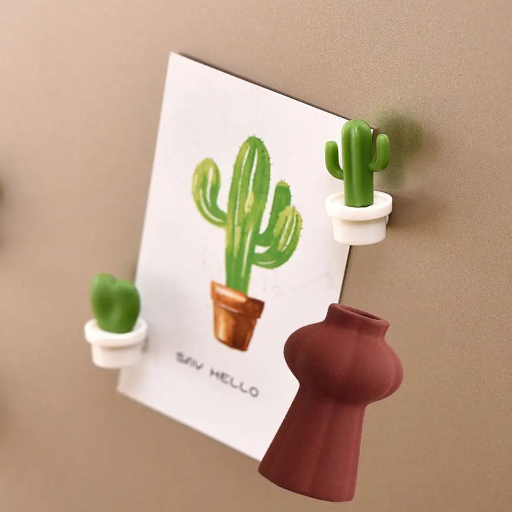 Ceramic Vases Refrigerator Stickers Decorative Exquisite Magnetic Sticker Mini Stylish Simulation Flower Vase Living Room