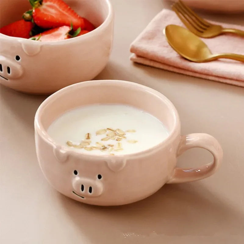 European Creative Cute Pink Pig Tableware Dishes Home Ceramic Plate Breakfast Nordic Wind Irregular Matte Plate Kitchen Utensils