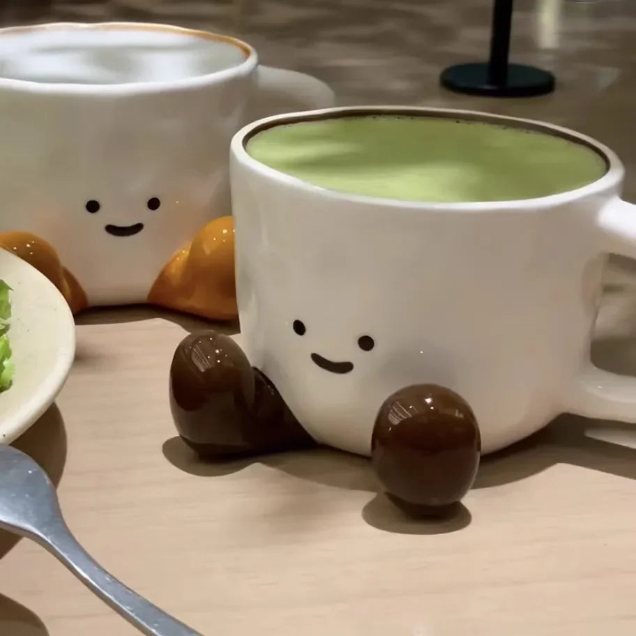 Cute Cartoon Coffee Ceramic Cup Home Desktop Decoration Smiling Face Coffee Cup For Holiday Gift