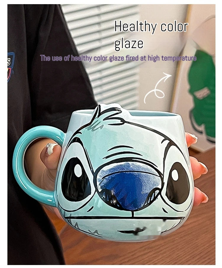 Disney Stitch New Cute Girl High Beauty Fashion Cartoon Creative Pattern Couple Milk Coffee Ceramic Mug Home Dormitory Gift Cup