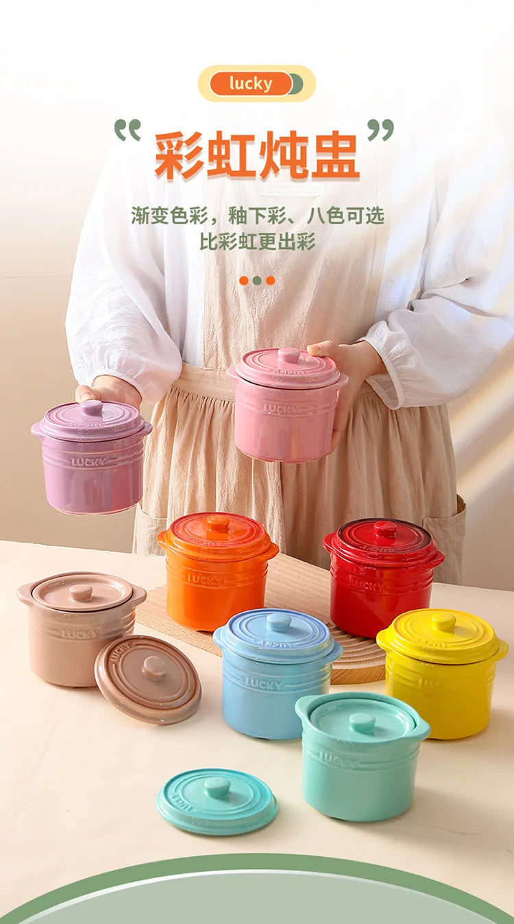 Double Lid Ceramic Bowl,Bird's Nest Steamed Egg Bowl Dessert Cup Stockpot for Boiling, Simmer Cooking Pot Kitchen Cooking Tools