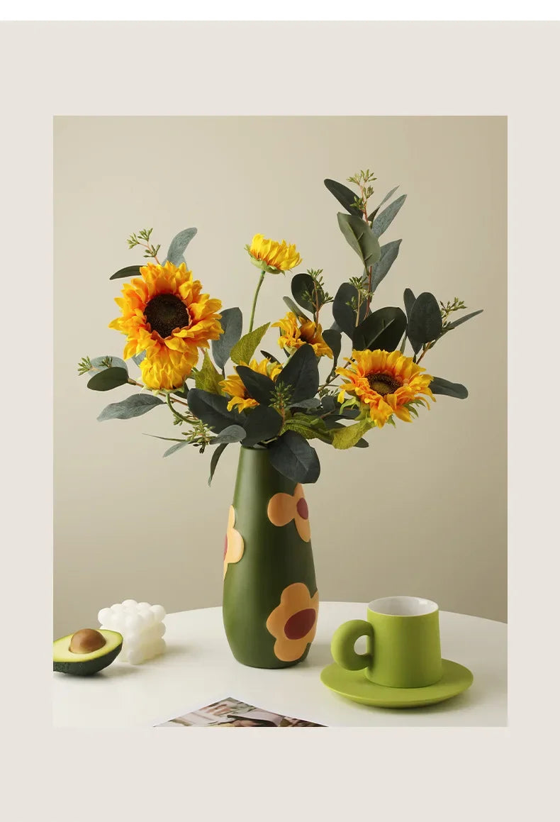 Desktop Ceramic Vase Living Room Flower Arrangement Creative Living Room Home Decoration Morandi Painted Flower Device