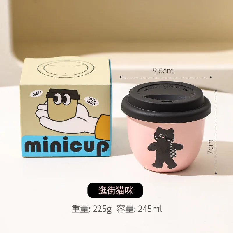 Pink Hand-held Coffee Cup Cute Casual Cup with Lid Female Water Cup French Beautiful Drinking Water Ceramic with Silicone Lid