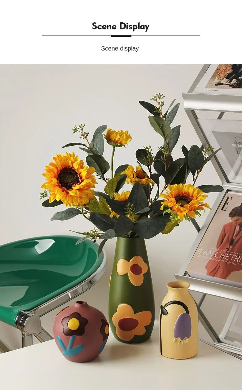 Desktop Ceramic Vase Living Room Flower Arrangement Creative Living Room Home Decoration Morandi Painted Flower Device