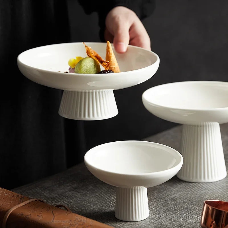 High Footed Plate Ceramic Japanese Style Exquisite Small Fruit Platter Snack Plates Office Tea Dish Restaurant Hotel Tableware