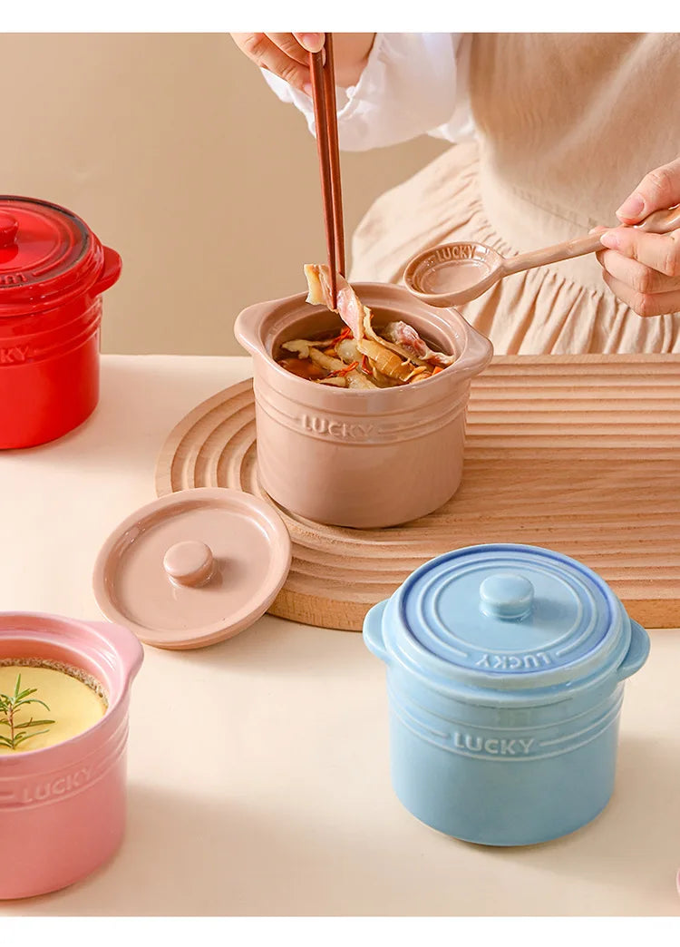 Double Lid Ceramic Bowl,Bird's Nest Steamed Egg Bowl Dessert Cup Stockpot for Boiling, Simmer Cooking Pot Kitchen Cooking Tools
