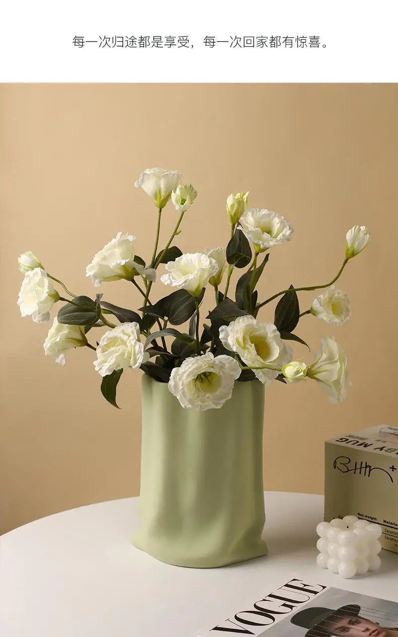 Beihanmei Cream Ceramic Vase Elegant Home Decor for Living Room Entryway Tabletop Flower Arrangement