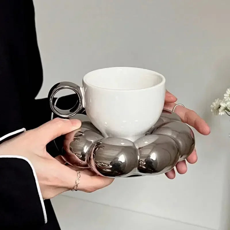 Ceramic Cloud-Shaped Coffee Cup Creative Sunflower Saucer Unique Office Afternoon Tea Mug Exquisite Milk Cups Kitchen Drinkware