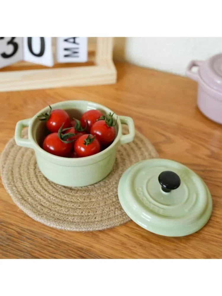 Ceramic Breakfast Bowl with Hanging Ears Anti-scalding Microwaveable Kid's Steamed Egg Food Bowl with Lid Household Soup Bowl