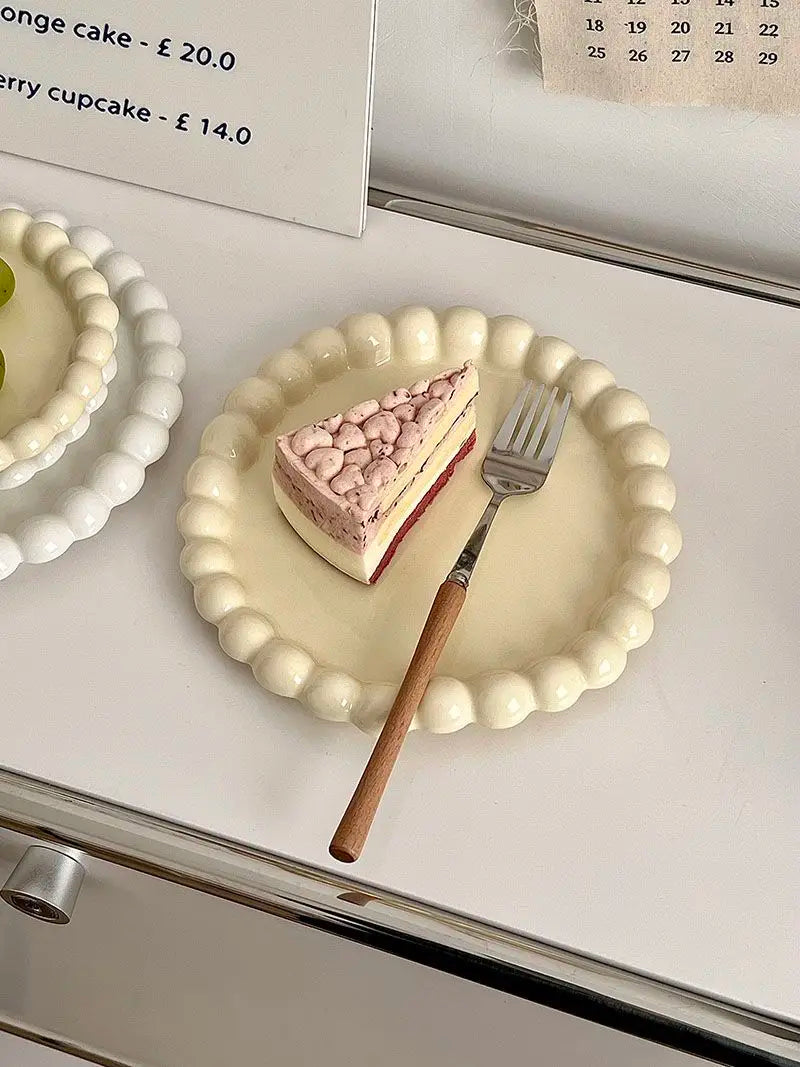 Cream Ins Ceramic Plate Bead Ordering Plate Milk Whisper Korean Wind Bead Edge Dessert Plate Breakfast Dish Home Tableware