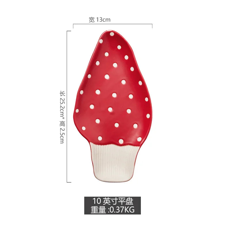 Cute Red Mushroom Ceramic Tableware Coffee Cup Afternoon Tea Set Creative Cartoon Pastry Plate Rice Bowl Salad Plate Dinner Dish