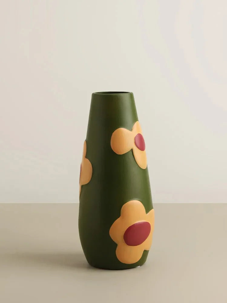 Desktop Ceramic Vase Living Room Flower Arrangement Creative Living Room Home Decoration Morandi Painted Flower Device